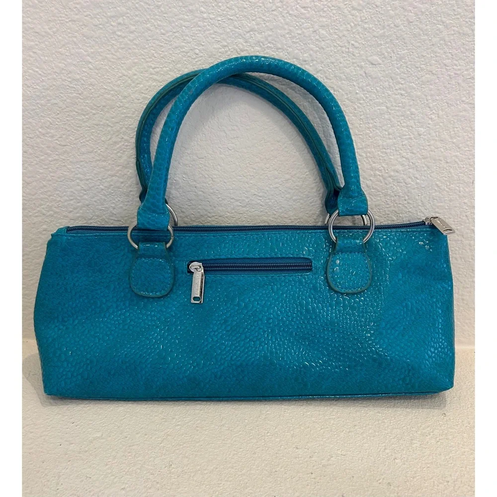 Primeware Teal Blue Pebble Faux Leather Insulated Wine‎ Tote Bag Clutch Purse